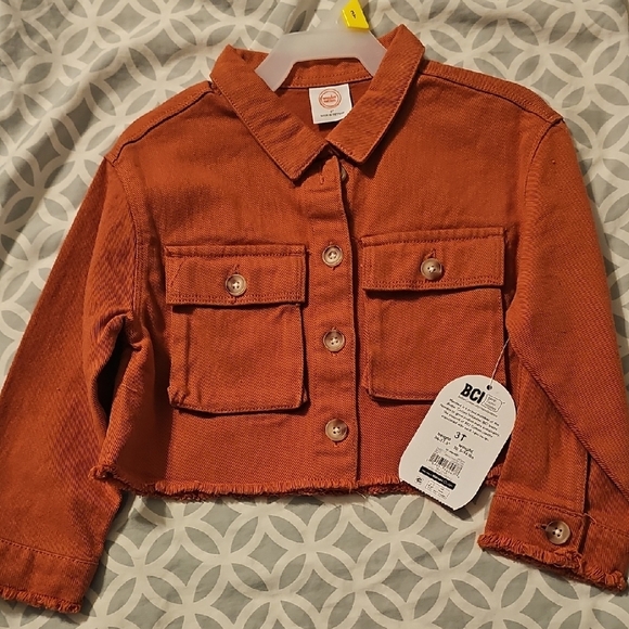 Wonder Nation Brown/Rust ColoredCropped Jean Jacket with Textured Fabric - Picture 1 of 4